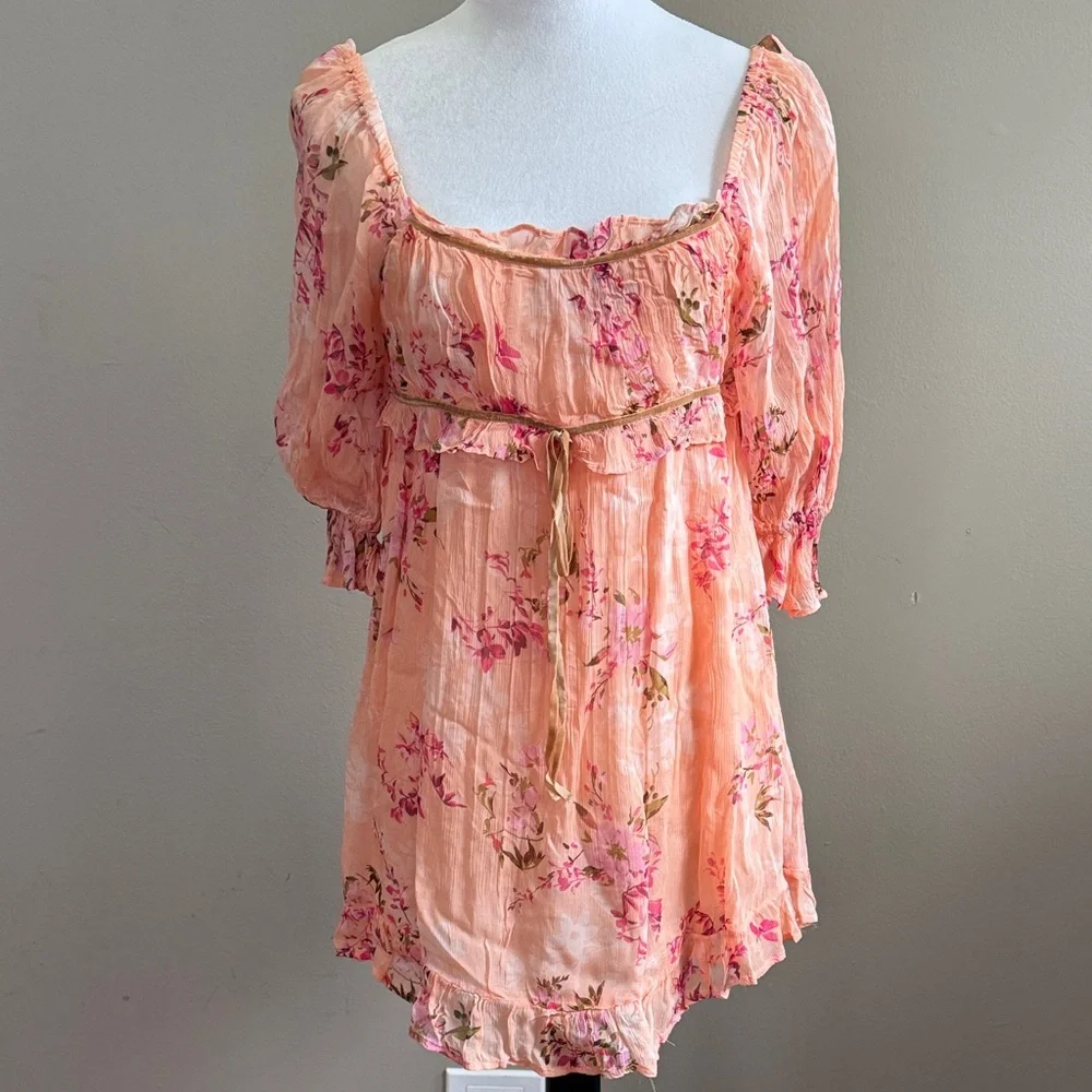 Free People Marney Square Neck Puff Sleeve Floral Printed Babydoll‎ Dress Size S